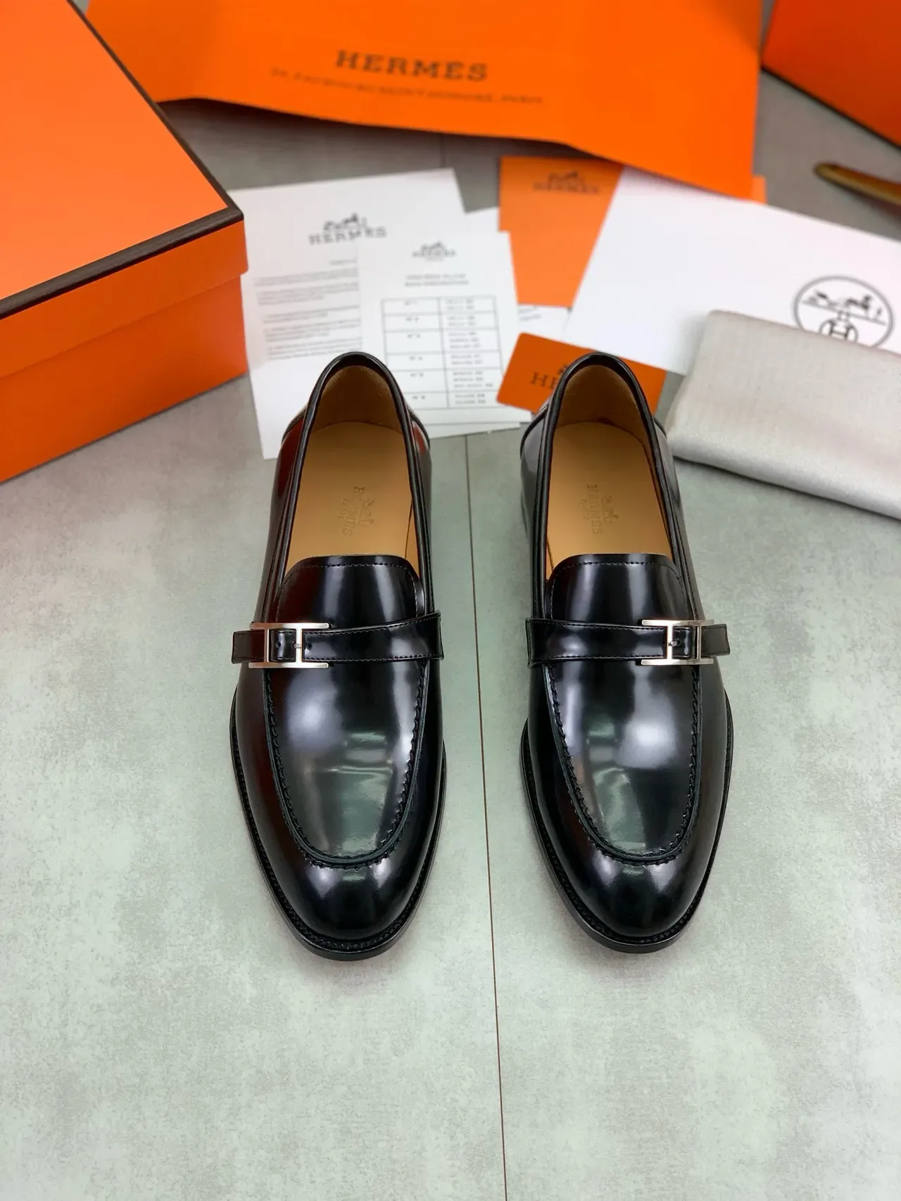Hermès Oran Loafer Black Patent Leather H-Buckle Loafers 6
