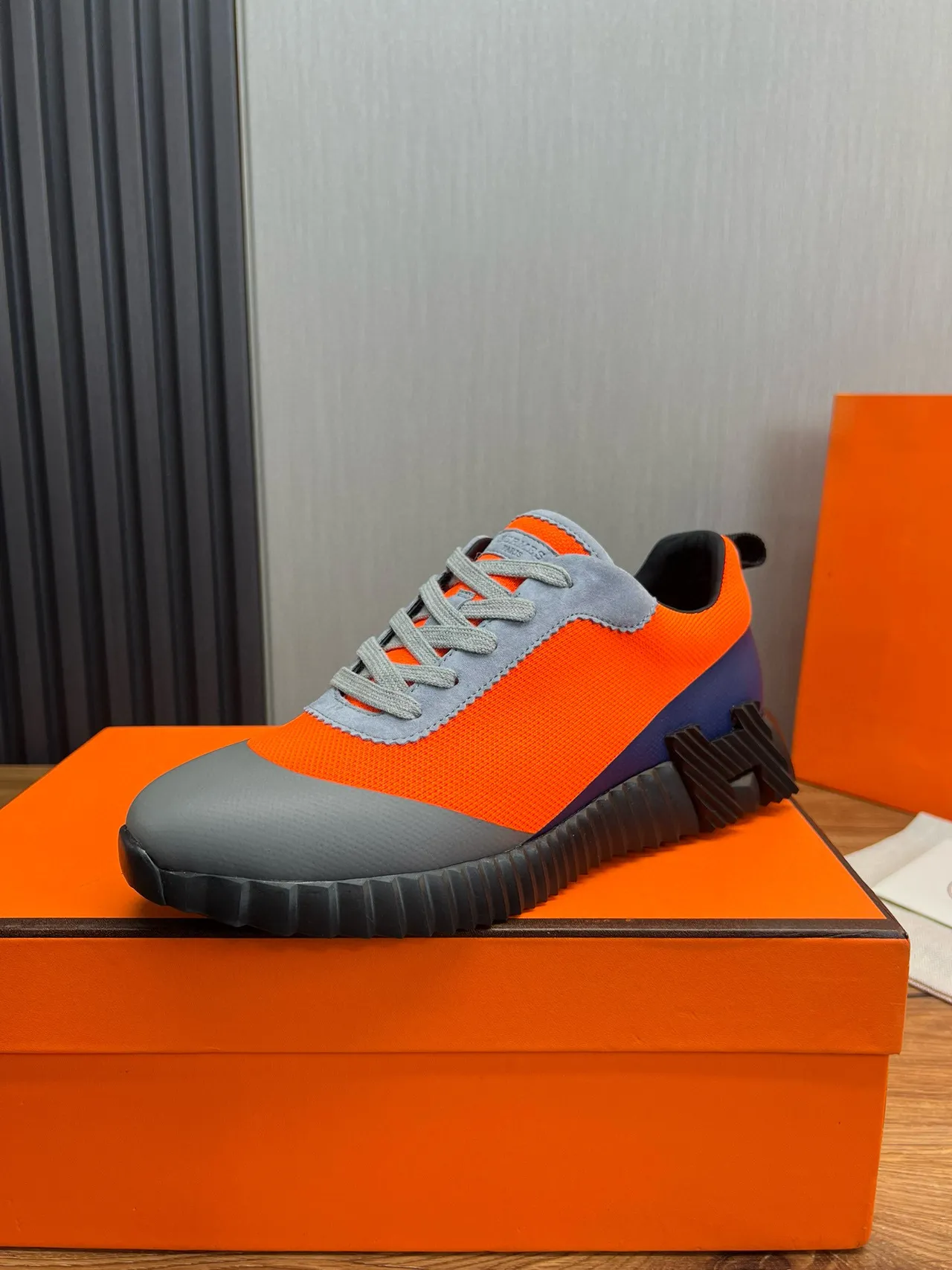 Hermès Oran Orange Gray Black Chunky Sneakers 2