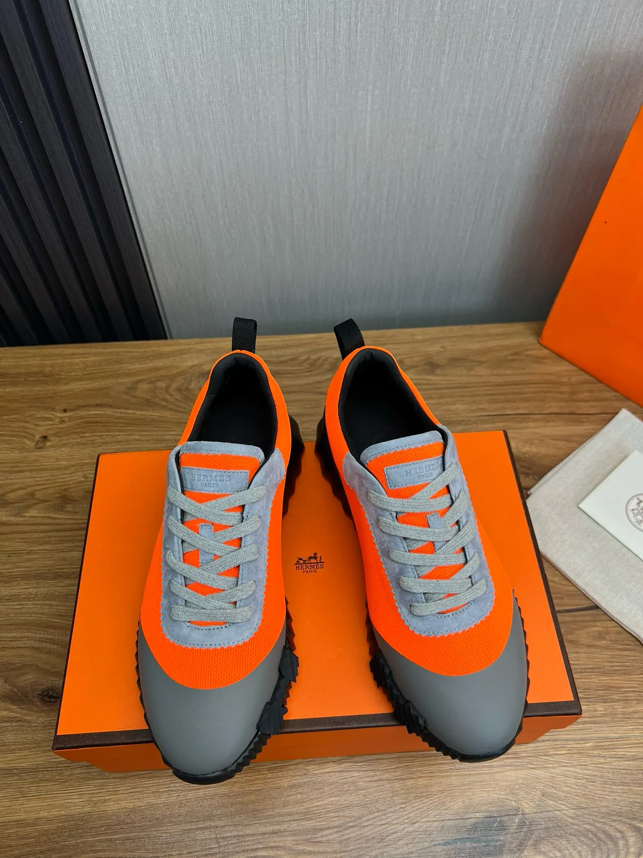 Hermès Oran Orange Gray Black Chunky Sneakers 3