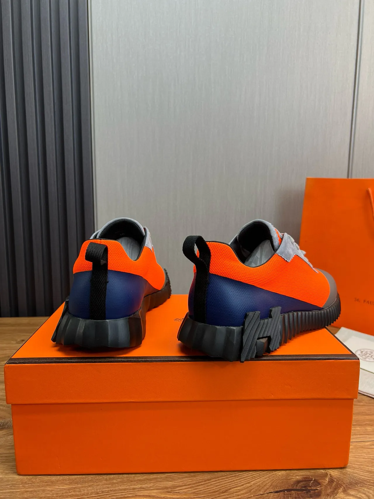 Hermès Oran Orange Gray Black Chunky Sneakers 5