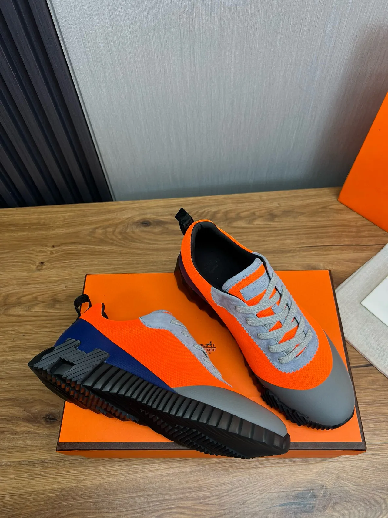 Hermès Oran Orange Gray Black Chunky Sneakers 6