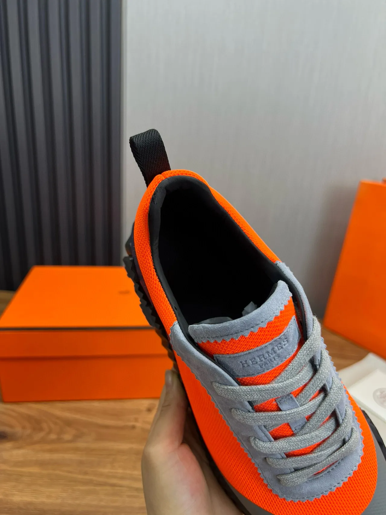 Hermès Oran Orange Gray Black Chunky Sneakers 8