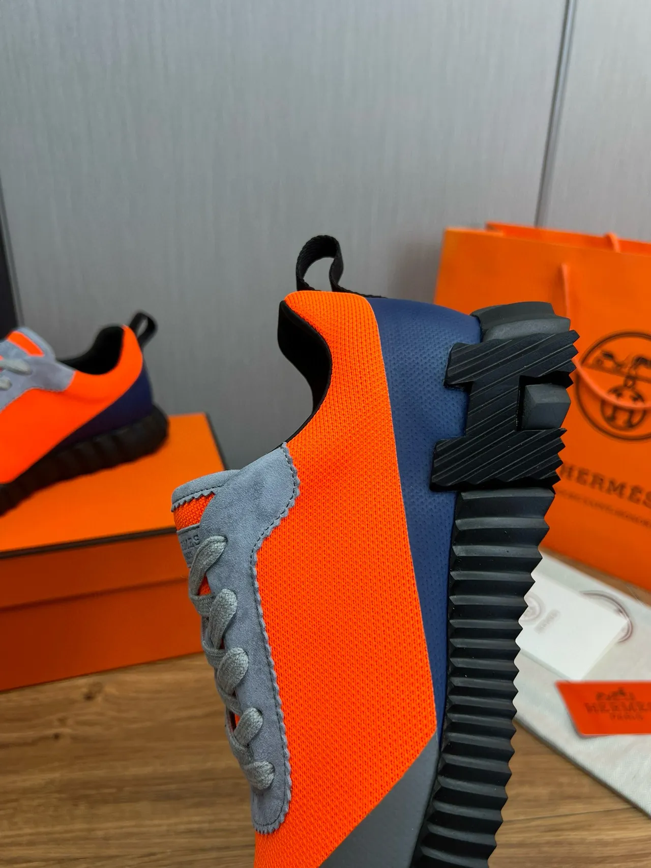 Hermès Oran Orange Gray Black Chunky Sneakers 11