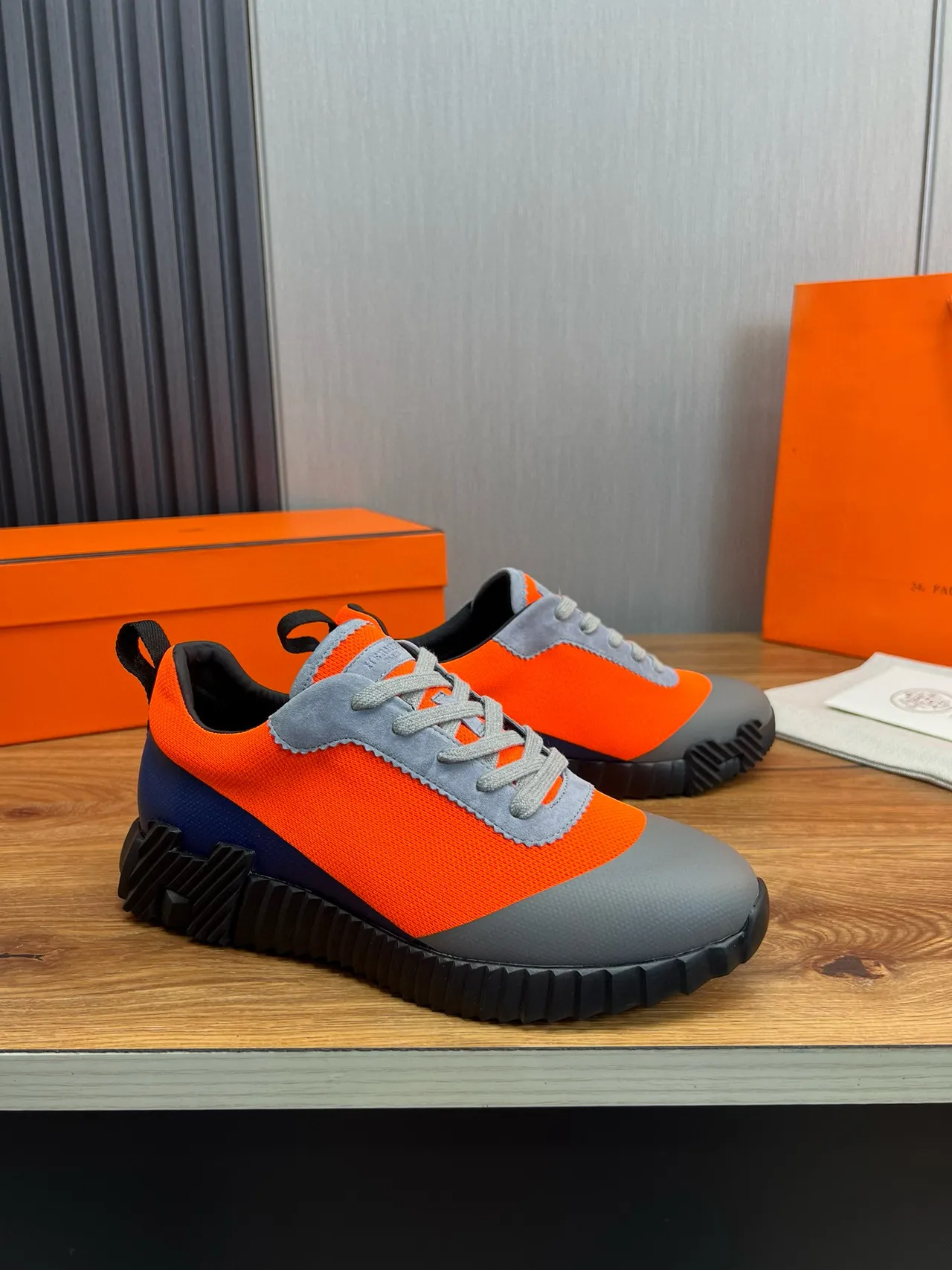 Hermès Oran Orange Gray Black Chunky Sneakers 12