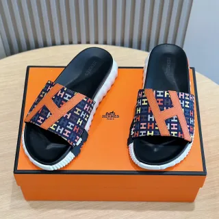 Hermès Oran Slide Multicolor H-Monogram Orange Strap Slippers