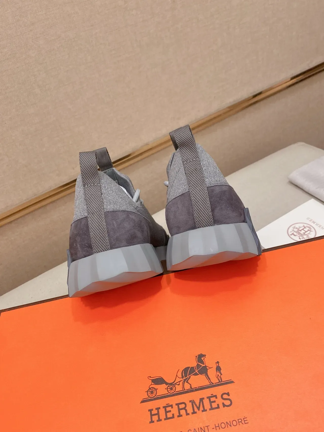 Hermès Oran Sneaker Gray Knit and Suede Lifestyle Sneakers 3