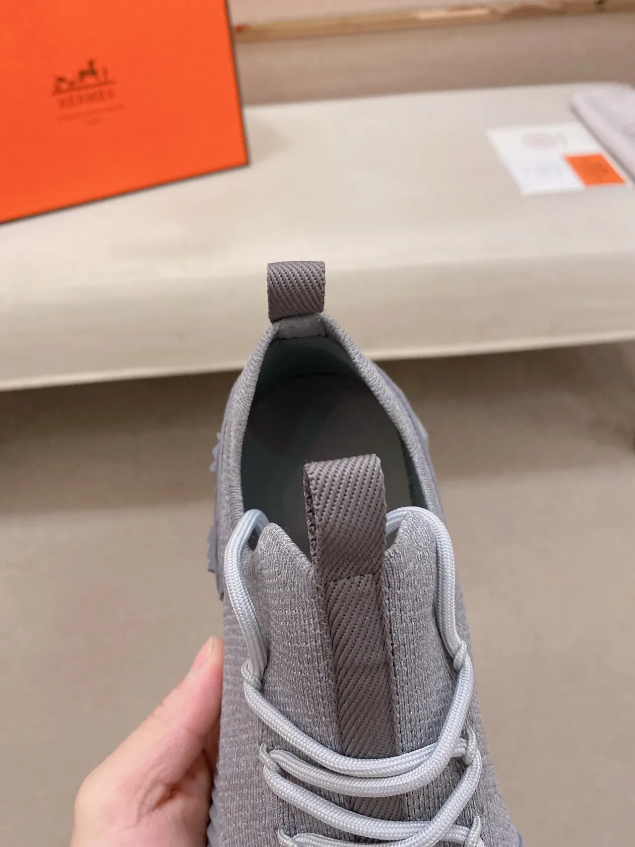 Hermès Oran Sneaker Gray Knit and Suede Lifestyle Sneakers 4