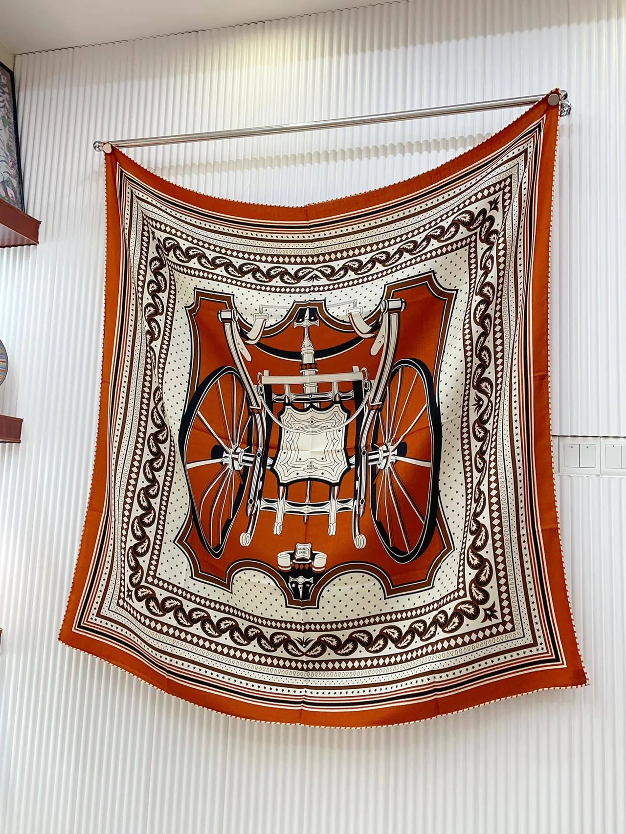 Hermès Orange Multicolor Geometric Pattern Silk Scarf 6