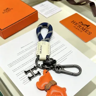Hermès Orange Navy Rope-Loop Leather-Charm Phone Case