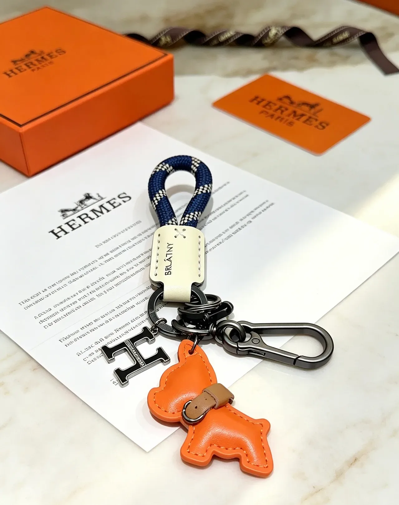 Hermès Orange Navy Rope-Loop Leather-Charm Phone Case 2