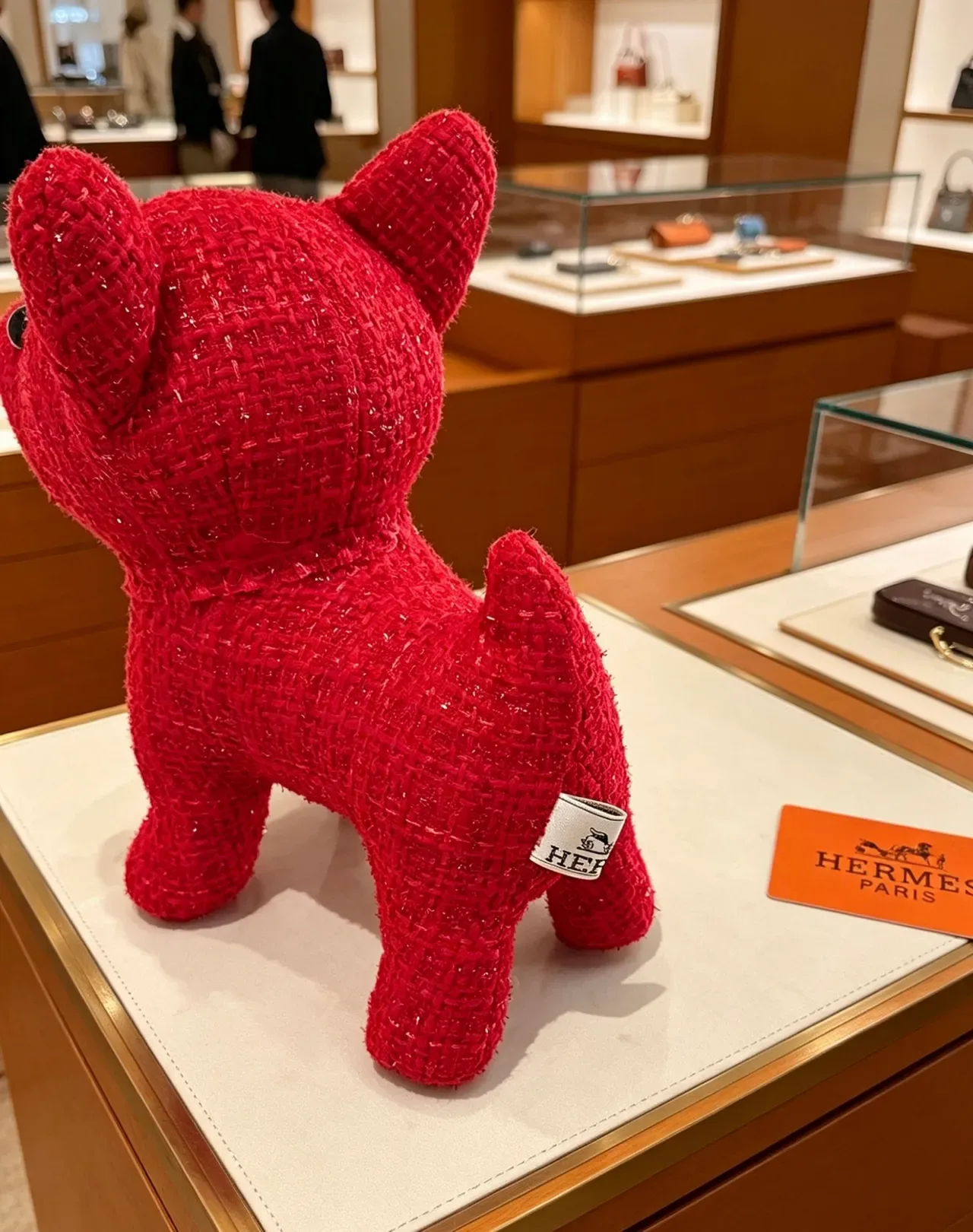 Hermès Red Black Tweed-Textured Plush Dog Figurine Handbag 2