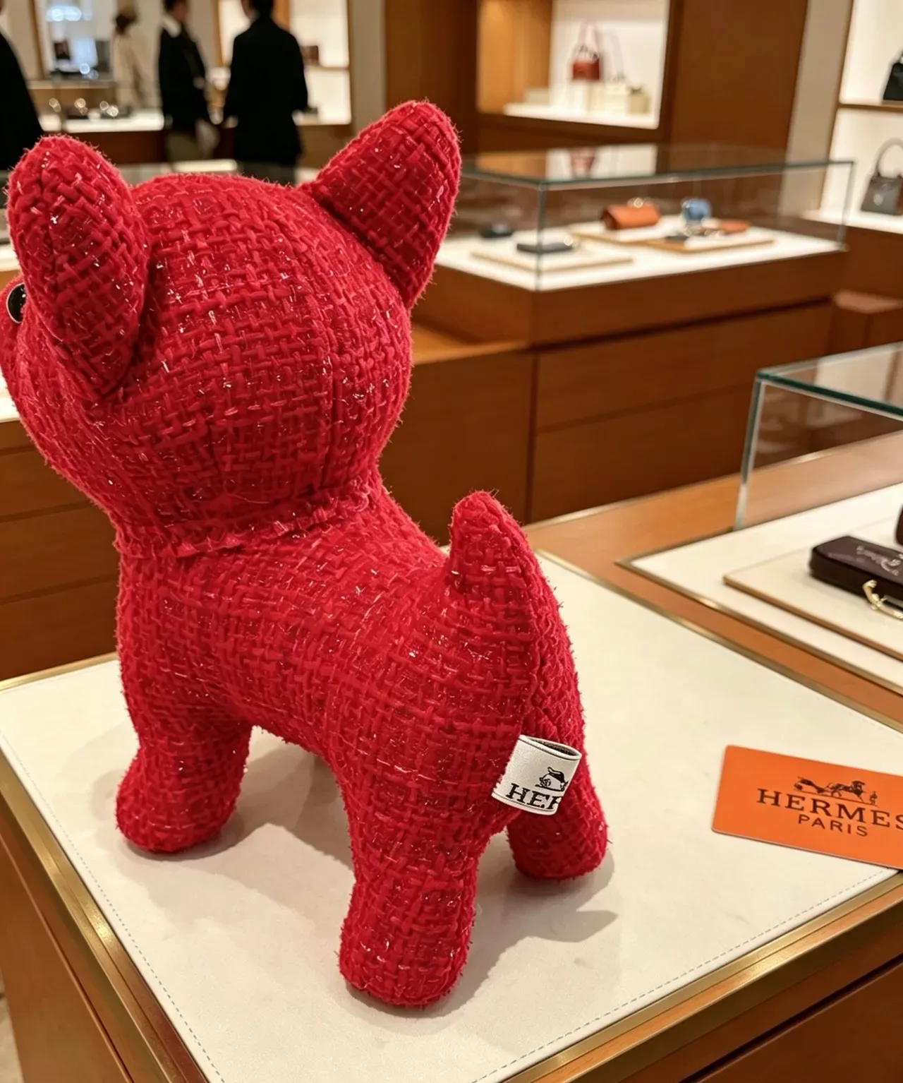 Hermès Red Black Tweed-Textured Plush Dog Figurine Handbag 4