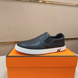 Hermès Slip-On Loafer Black White Leather Elastic Side Gussets Loafer