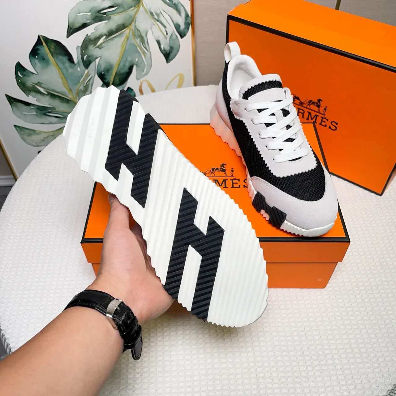 Hermès Two-Tone Mesh and Suede Lifestyle Sneakers 3
