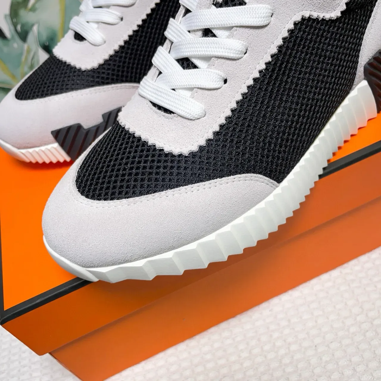 Hermès Two-Tone Mesh and Suede Lifestyle Sneakers 5