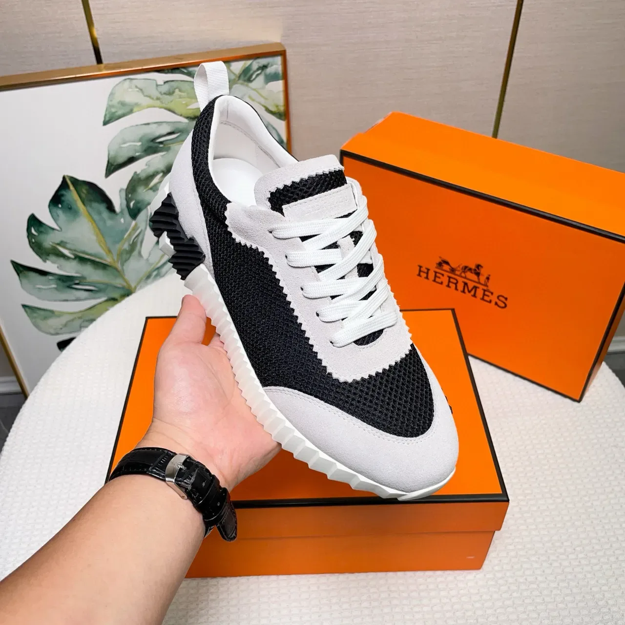 Hermès Two-Tone Mesh and Suede Lifestyle Sneakers 6