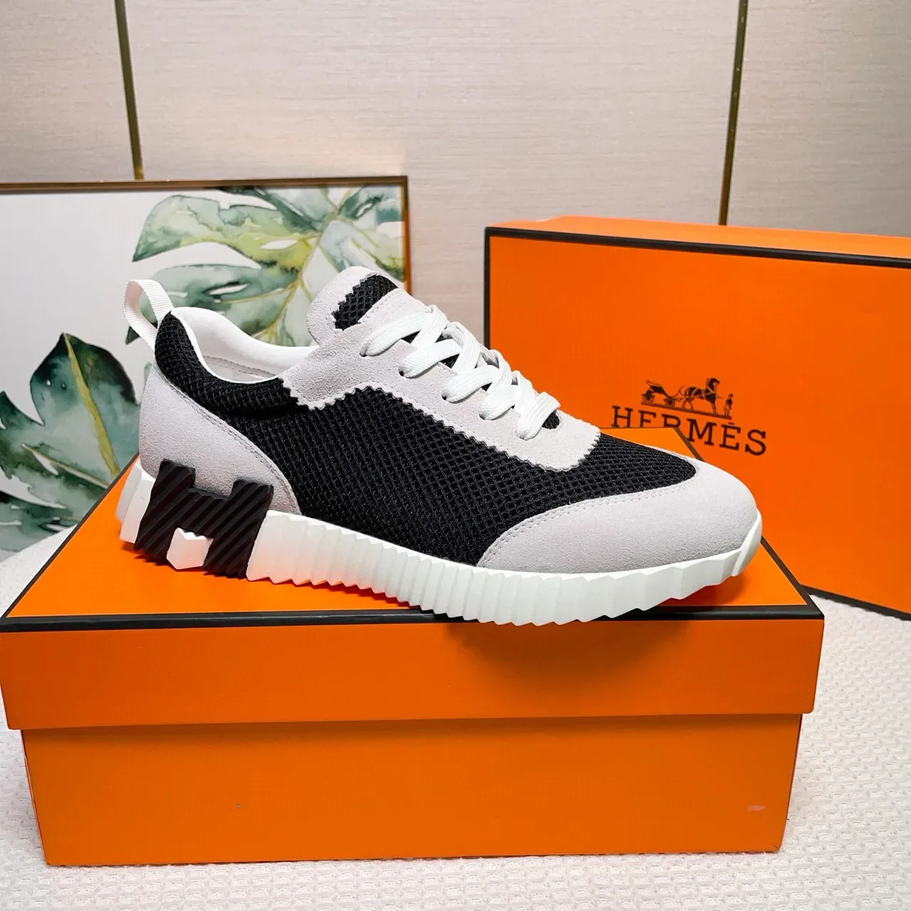 Hermès Two-Tone Mesh and Suede Lifestyle Sneakers 7