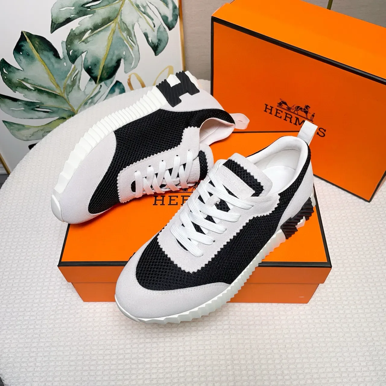 Hermès Two-Tone Mesh and Suede Lifestyle Sneakers 8