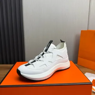 Hermès White and Black Cutout Mesh Lifestyle Sneaker
