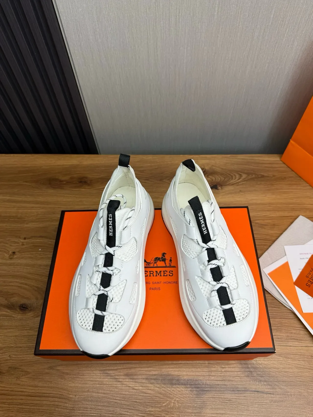 Hermès White and Black Cutout Mesh Lifestyle Sneaker 2