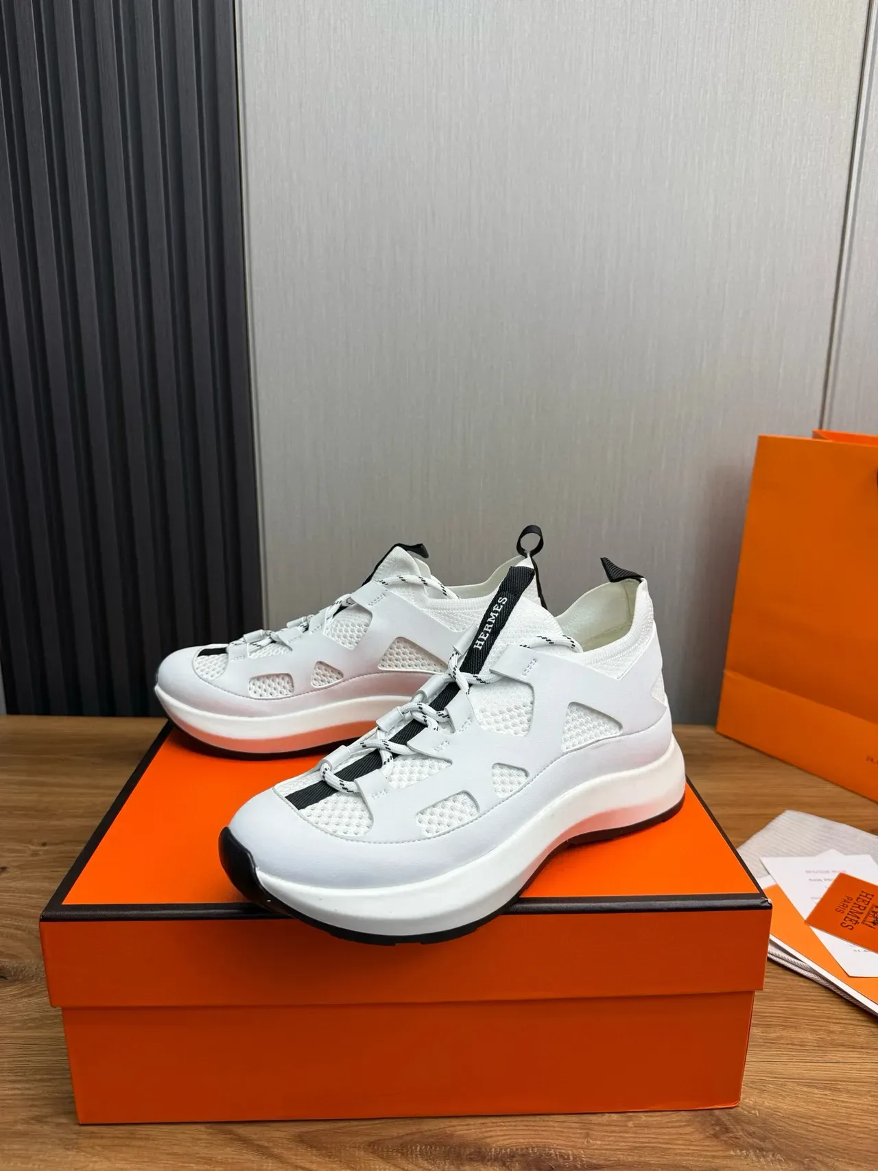 Hermès White and Black Cutout Mesh Lifestyle Sneaker 3