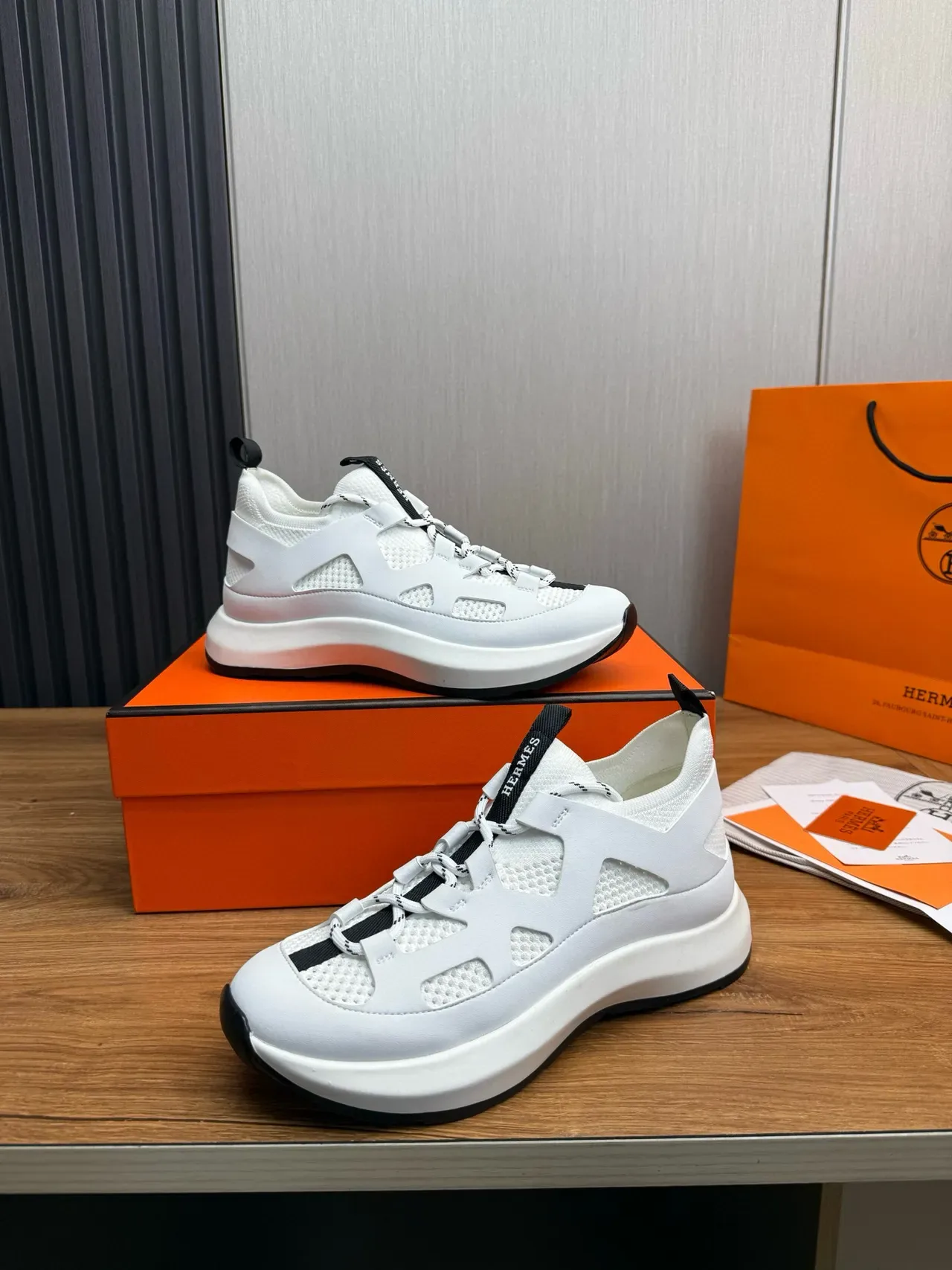 Hermès White and Black Cutout Mesh Lifestyle Sneaker 4
