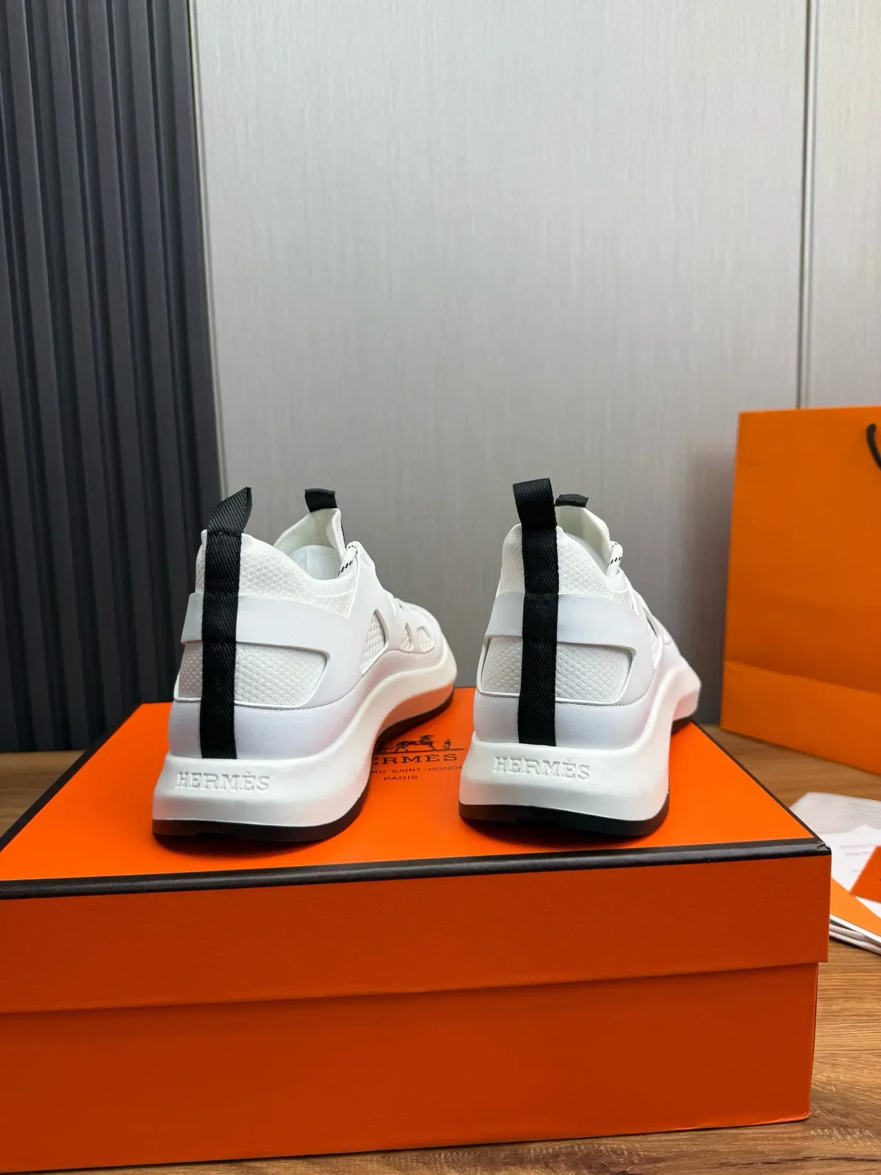 Hermès White and Black Cutout Mesh Lifestyle Sneaker 5