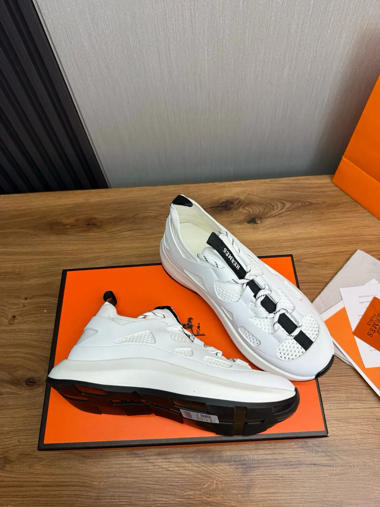 Hermès White and Black Cutout Mesh Lifestyle Sneaker 6
