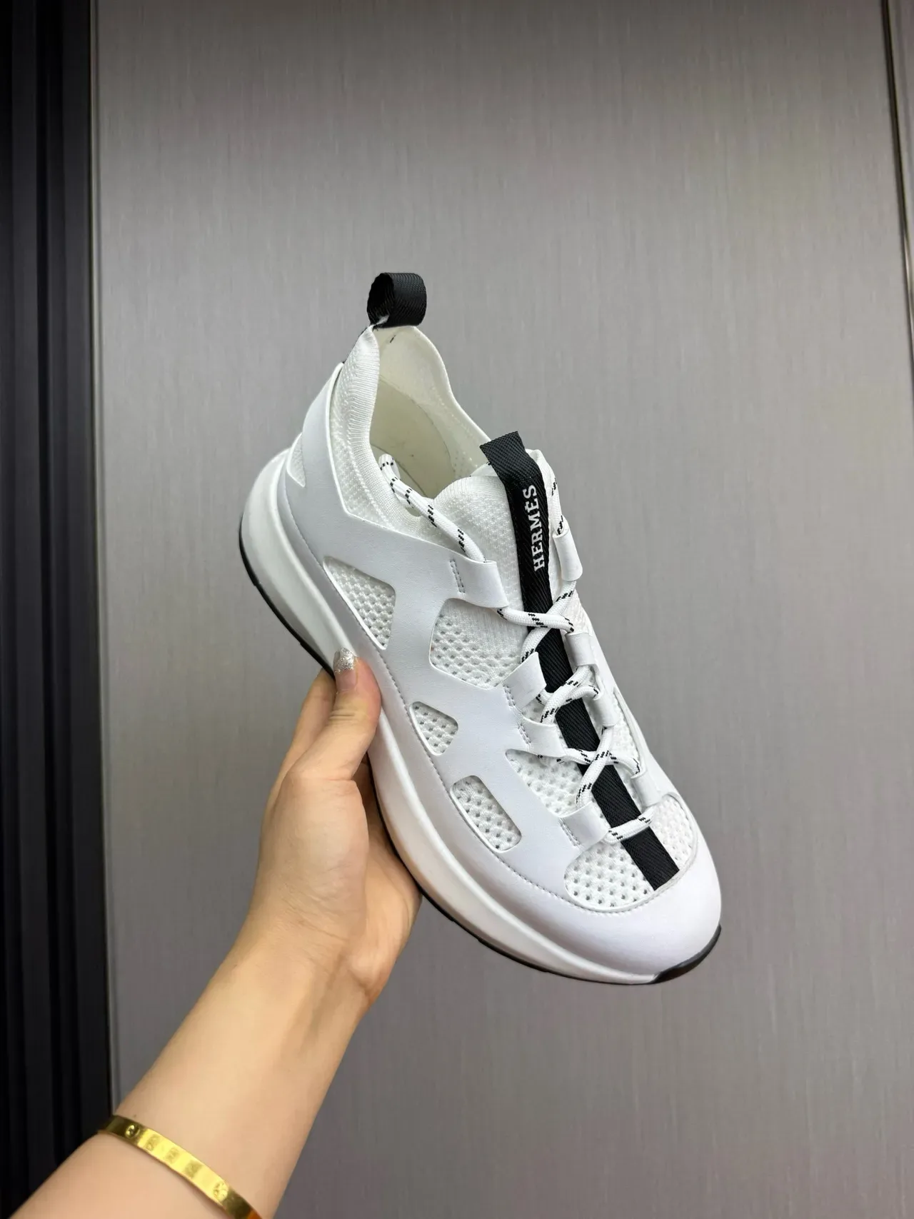 Hermès White and Black Cutout Mesh Lifestyle Sneaker 8