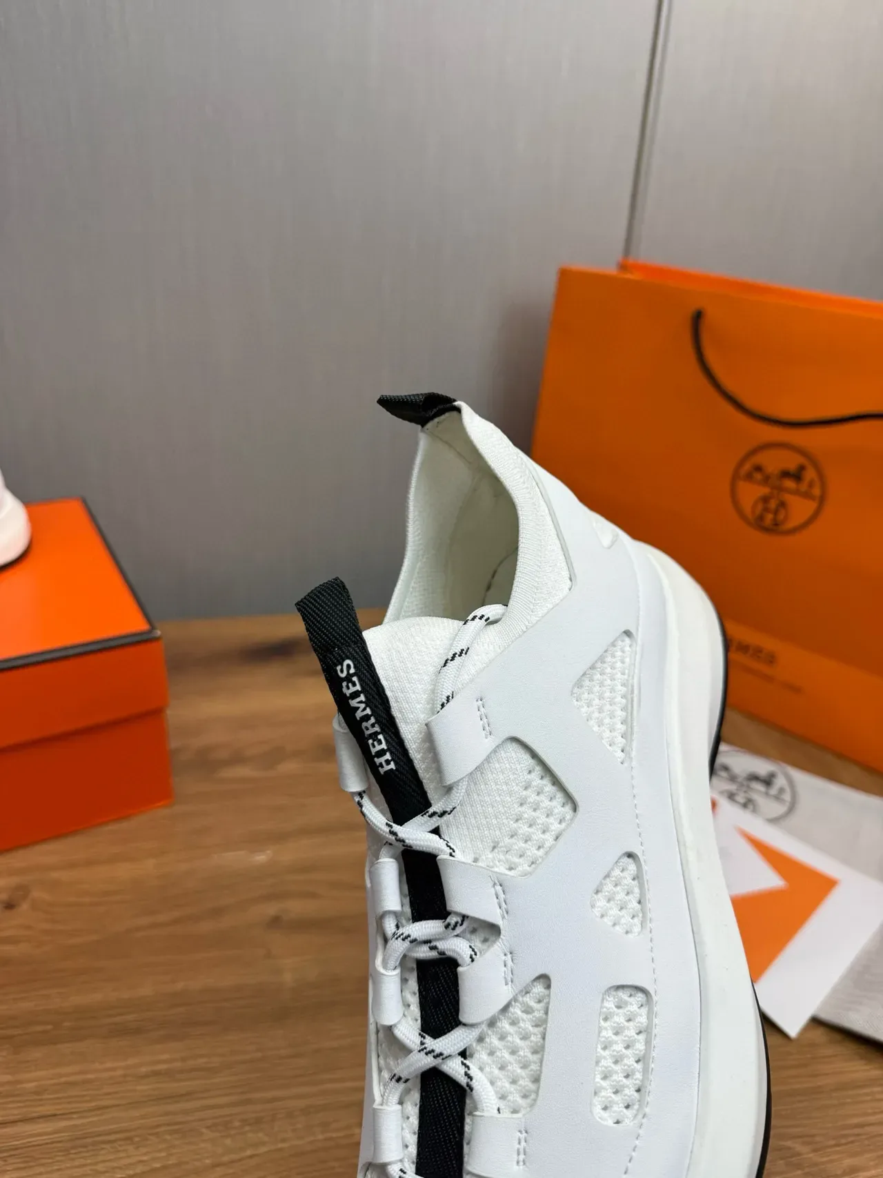 Hermès White and Black Cutout Mesh Lifestyle Sneaker 9