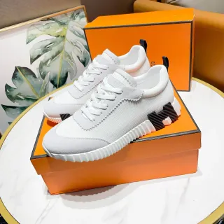 Hermès White Black Textile-Suede Hybrid Upper Zigzag-Stitched Panels Lifestyle Sneakers