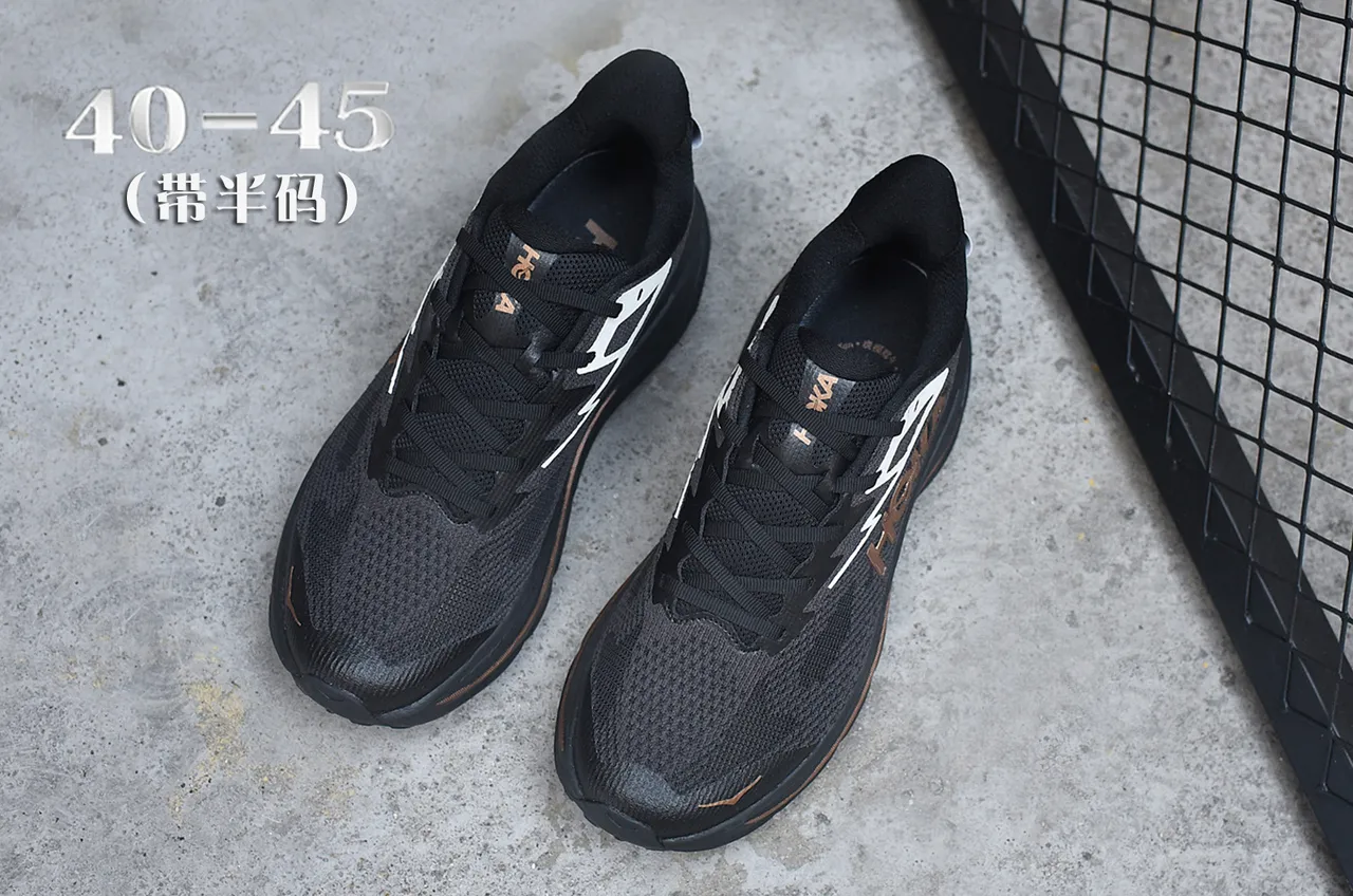 Hoka Noir Or Upper en Tricot Engineered Midsole Oversized Cushionée Chaussures de Course 4