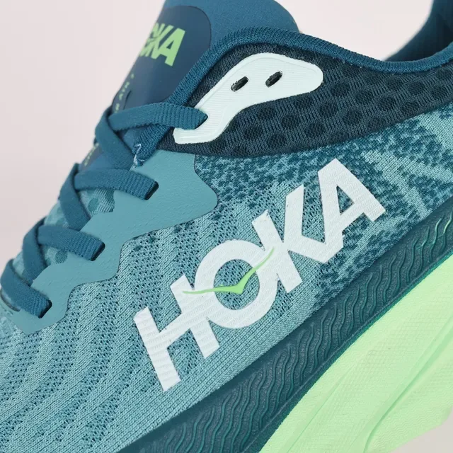 Hoka أزرق أخضر أقصى امتصاص الصدمات الجزء العلوي من الـ Knit المهندس أحذية جري 6
