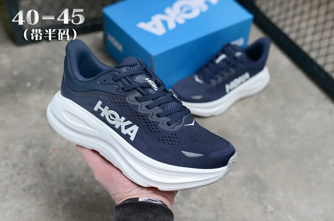 Hoka Clifton Navy White Engineered Mesh Upper Thick Sculpted Midsole Running Shoes 3