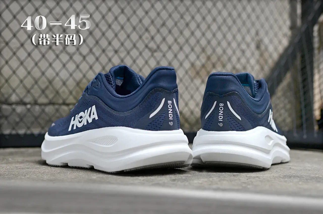 Hoka Clifton Navy White Engineered Mesh Upper Thick Sculpted Midsole Running Shoes 6
