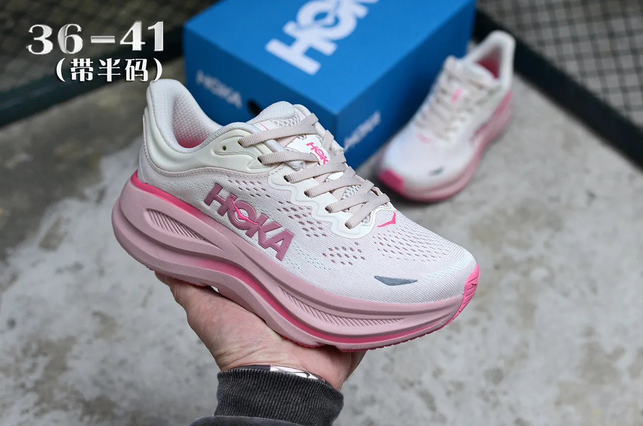 Hoka Clifton Blanc Rose Tige En Maille Ingénierisée Semelle Épaisse Amortie Chaussures De Course 3