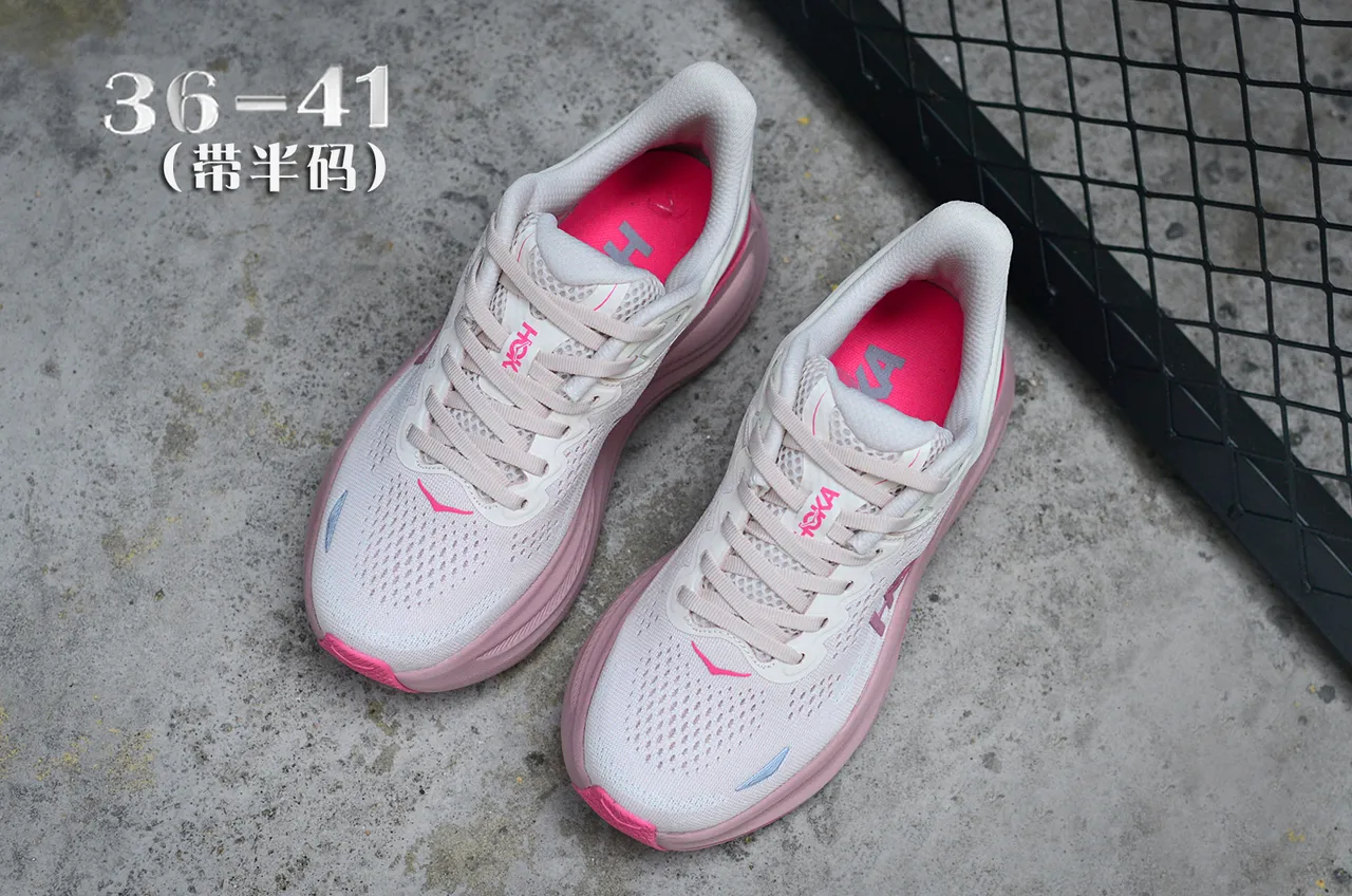 Hoka Clifton Blanc Rose Tige En Maille Ingénierisée Semelle Épaisse Amortie Chaussures De Course 4