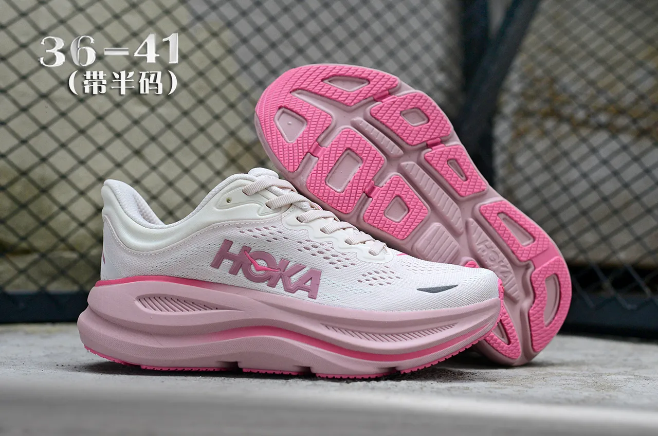 Hoka Clifton Blanc Rose Tige En Maille Ingénierisée Semelle Épaisse Amortie Chaussures De Course 7