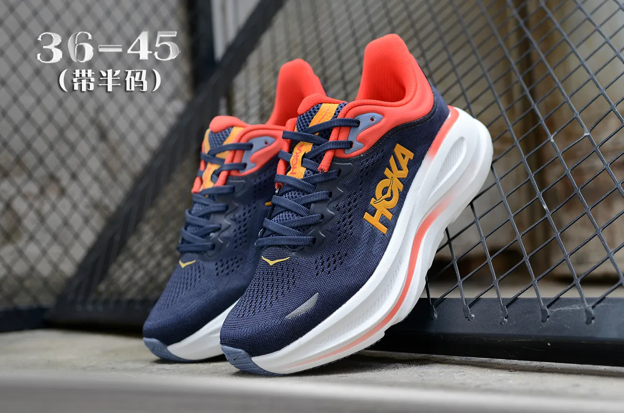 Hoka Navy Orange zapatillas de running upper de knit ingenieril media suela gruesa acolchonada 5