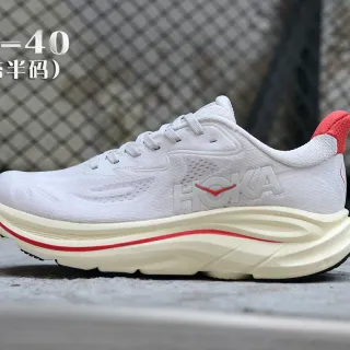 Hoka Blanco y Rojo Empeine de Malha Ingenieril Suela Media Esculpida Zapatos de Running