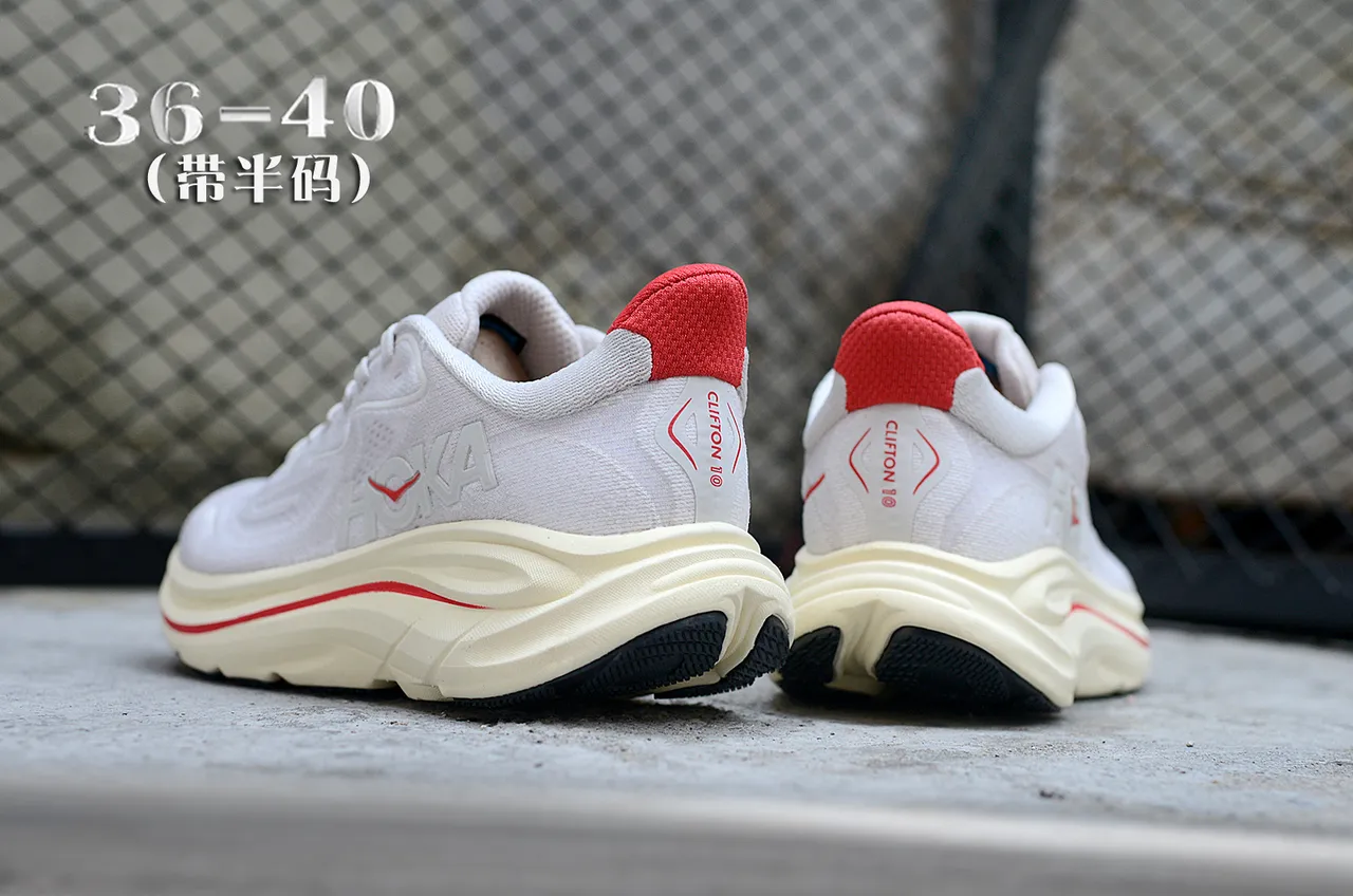 Hoka Blanc Rouge Empeigne en Maille Ingénierisée Selle Intermédiaire Sculptée Chaussures de Course 6