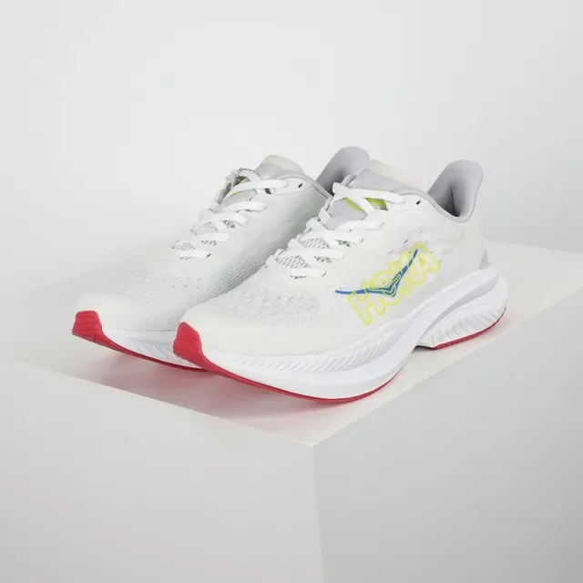 Hoka White Red Engineered Mesh Upper Rocker-Bottom Sole Running Shoes 2