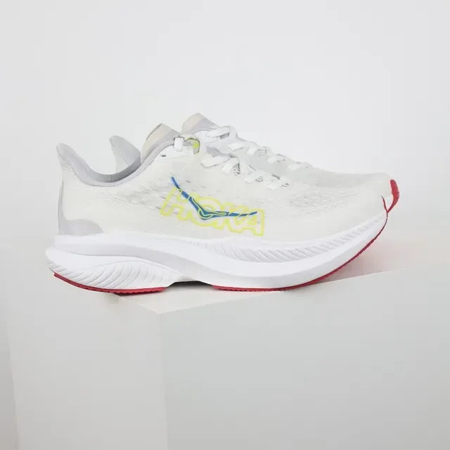 Hoka White Red Engineered Mesh Upper Rocker-Bottom Sole Running Shoes 3