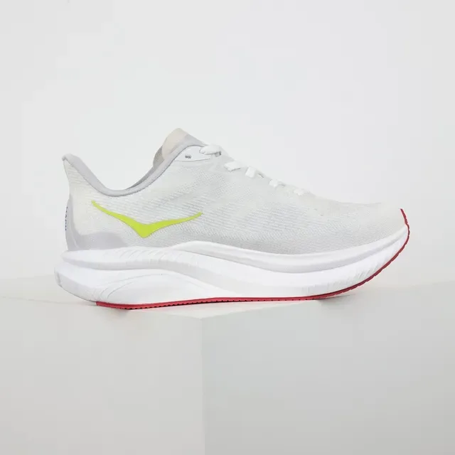 Hoka White Red Engineered Mesh Upper Rocker-Bottom Sole Running Shoes 7
