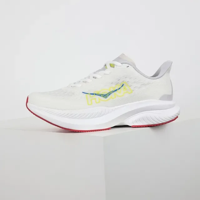 Hoka White Red Engineered Mesh Upper Rocker-Bottom Sole Running Shoes 9