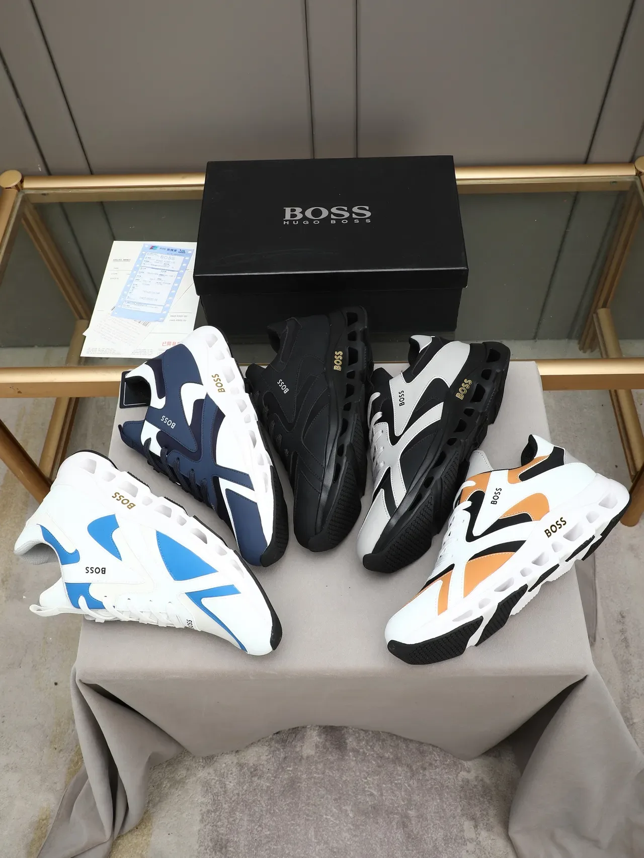 Hugo Boss Black Gold Monochrome Synthetic Panel Construction Sneakers 2