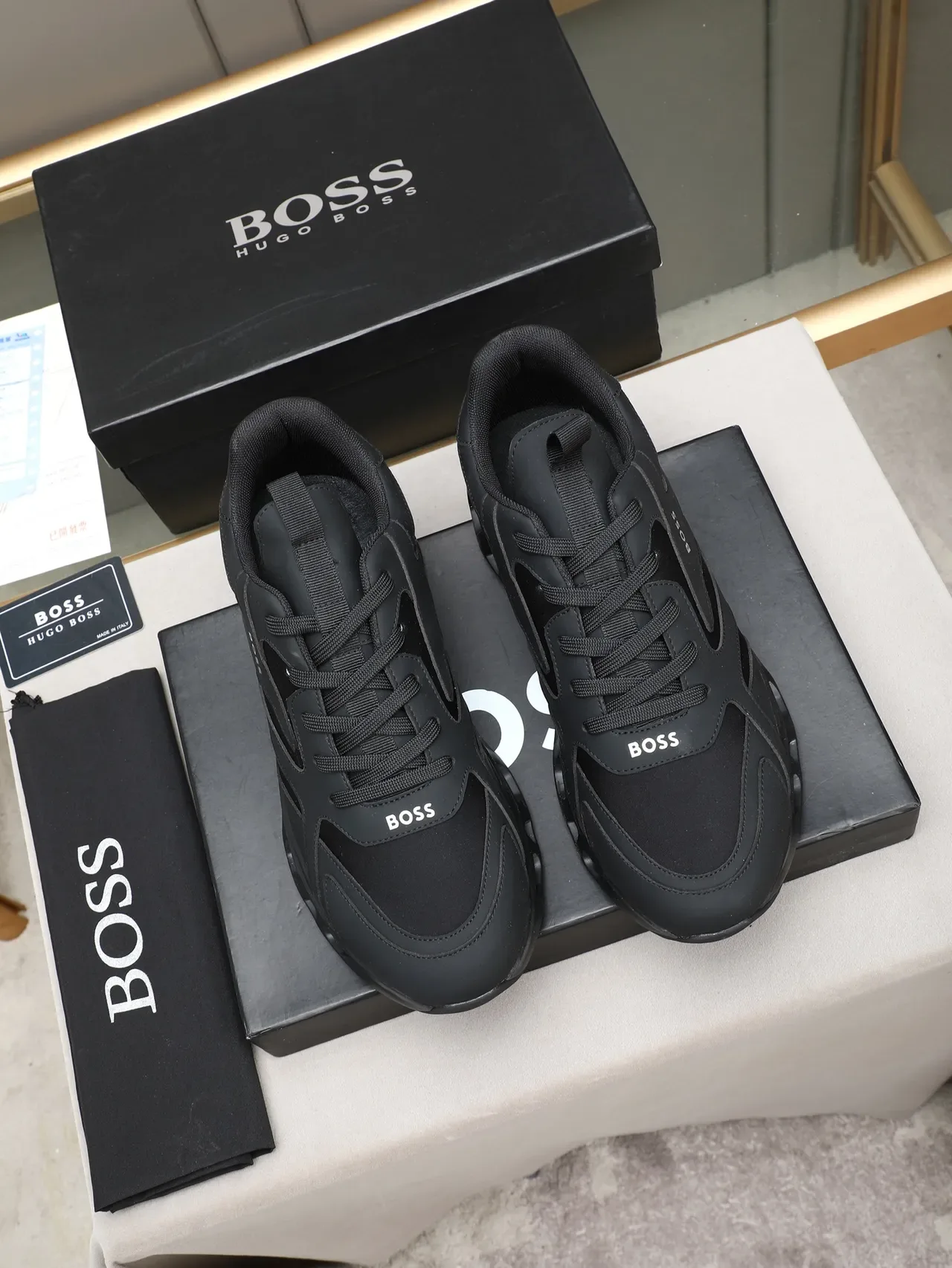 Hugo Boss Black Gold Monochrome Synthetic Panel Construction Sneakers 3