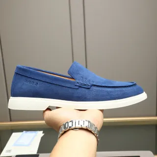 Hugo Boss Blue White Suede Upper Penny Strap Loafer