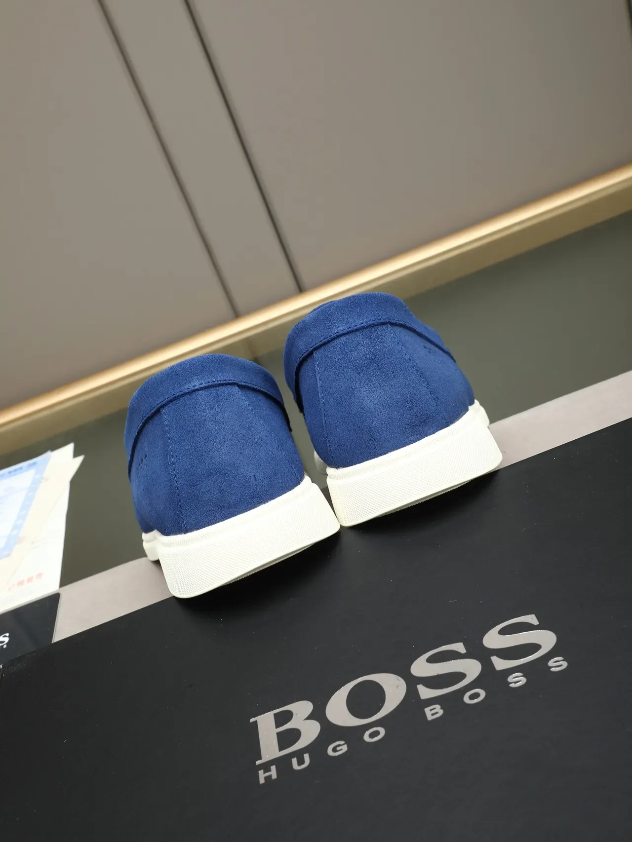 Hugo Boss Blue White Suede Upper Penny Strap Loafer 3