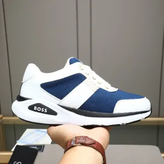 Hugo Boss Navy and White Mesh Leather Lifestyle Sneakers